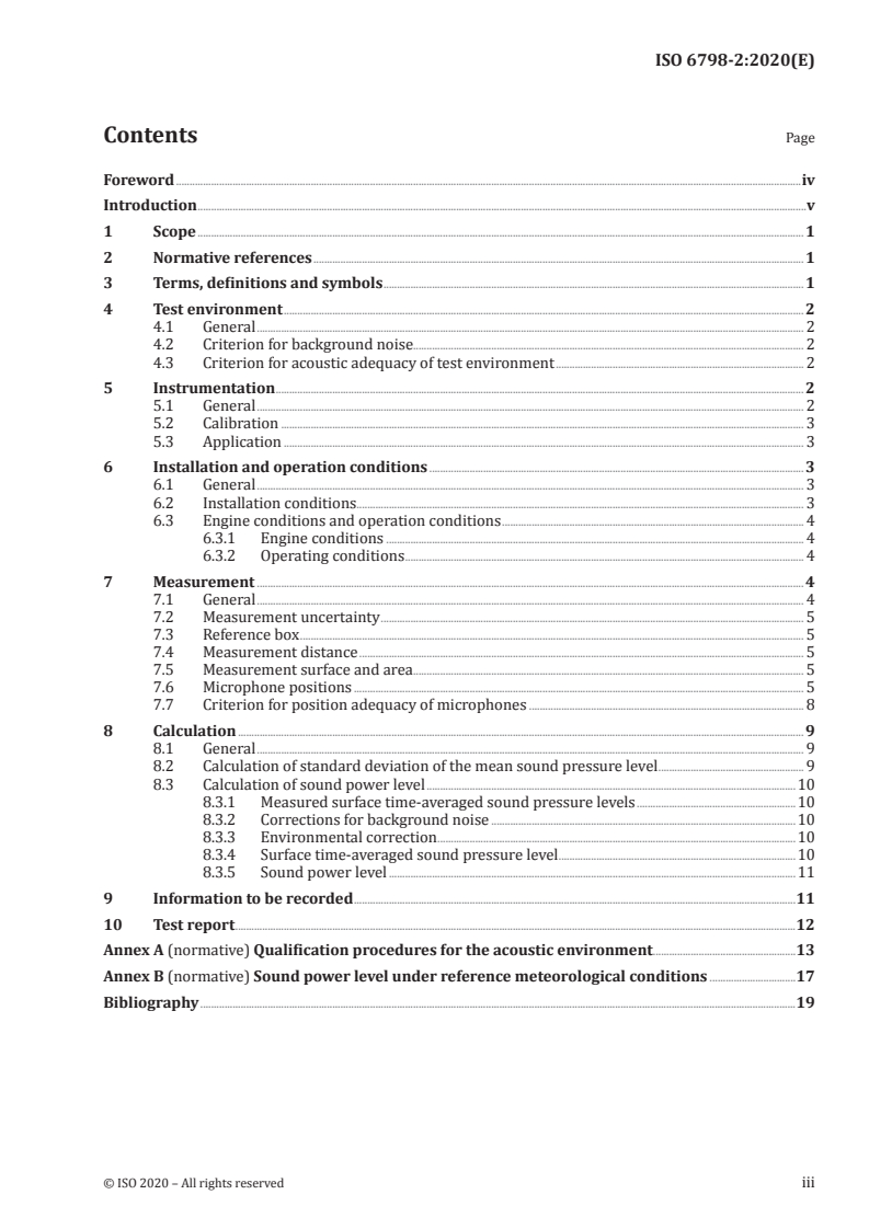 ISO 6798-2:2020 ISO 6798-2:2020 - Reciprocating internal combustion engines — Measurement of sound power level using sound pressure — Part 2: Survey method/26/2020 - Page 3 preview