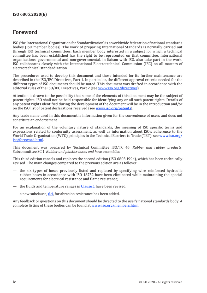 ISO 6805:2020 ISO 6805:2020 - Rubber hoses and hose assemblies for underground mining — Wire-reinforced hydraulic types for coal mining — Specification/10/2020 - Page 4 preview
