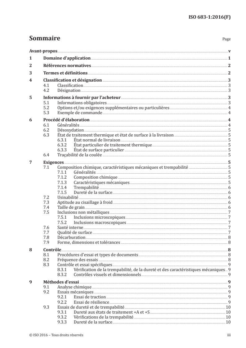 ISO 683-1:2016 ISO 683-1:2016 - Aciers pour traitement thermique, aciers alliés et aciers pour décolletage — Partie 1: Aciers non alliés pour trempe et revenu/20/2018 - Page 3 preview
