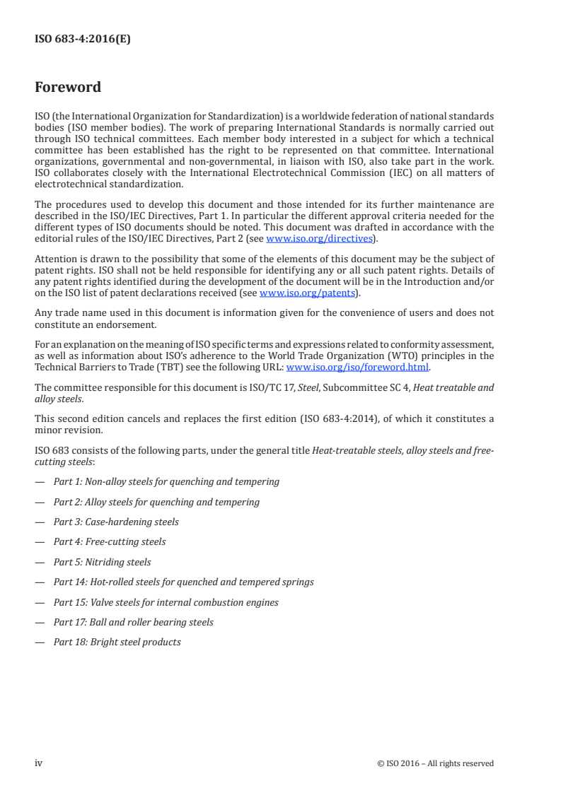 ISO 683-4:2016 ISO 683-4:2016 - Heat-treatable steels, alloy steels and free-cutting steels — Part 4: Free-cutting steels/4/2016 - Page 4 preview