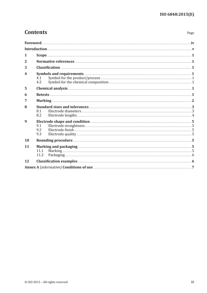 ISO 6848:2015 ISO 6848:2015 - Arc welding and cutting — Nonconsumable tungsten electrodes — Classification/10/2015 - Page 3 preview