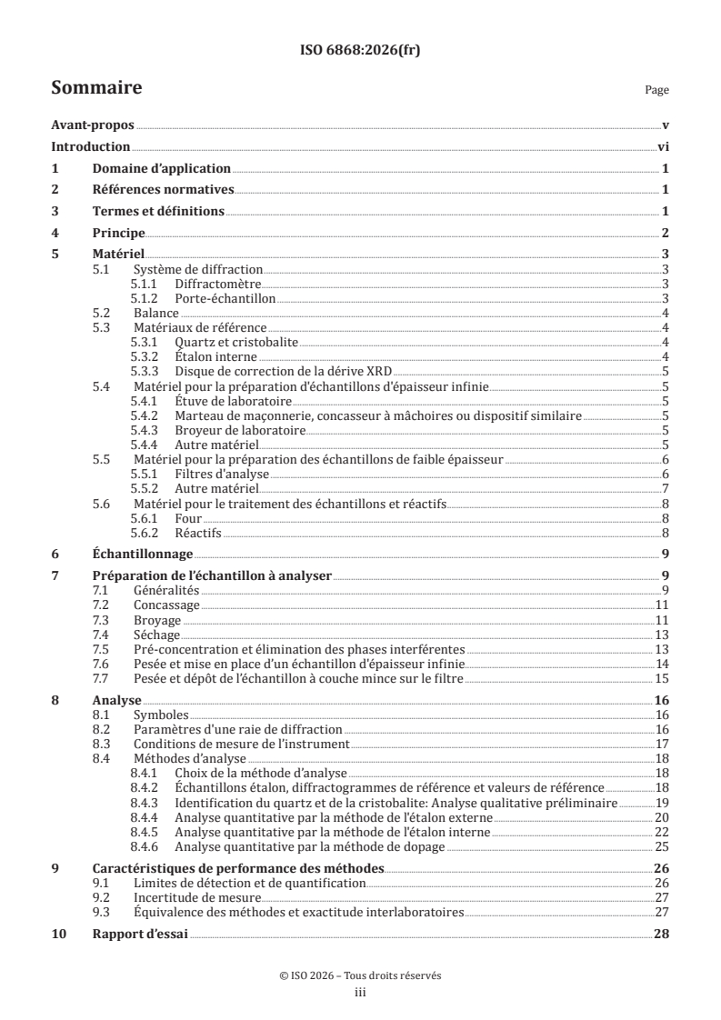 ISO 6868:2026 ISO 6868:2026 - Air des lieux de travail — Détermination quantitative du quartz et de la cristobalite dans les matériaux en vrac par des méthodes de diffraction des rayons X sur poudre - Page 3 preview