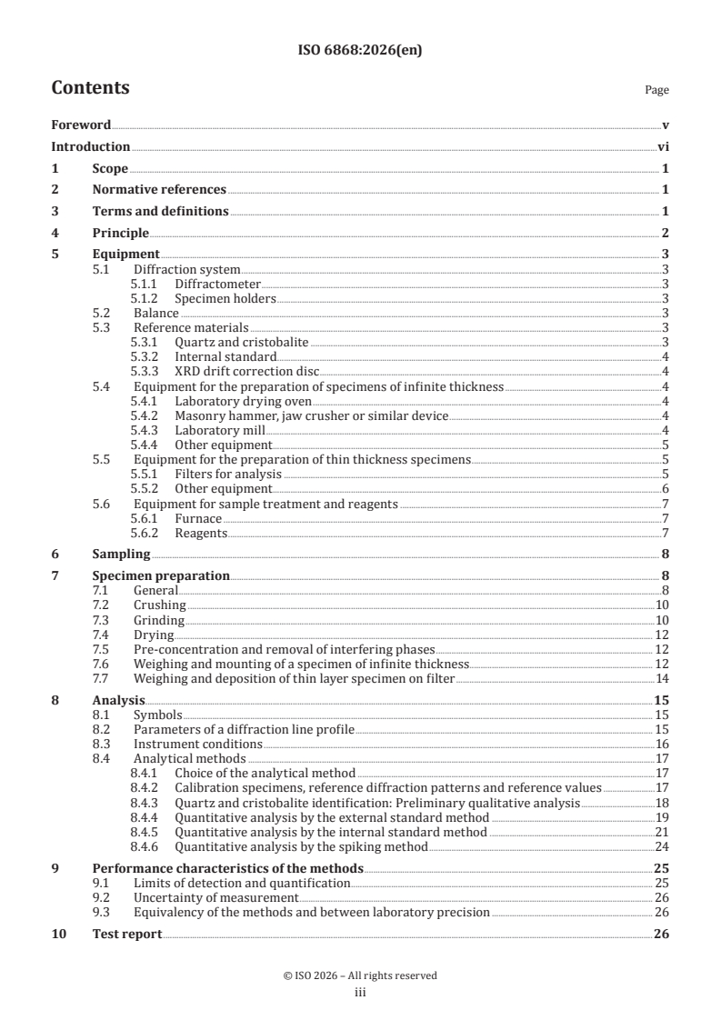 ISO 6868:2026 ISO 6868:2026 - Workplace air — Quantitative determination of quartz and cristobalite in bulk materials by X-ray powder diffraction methods - Page 3 preview