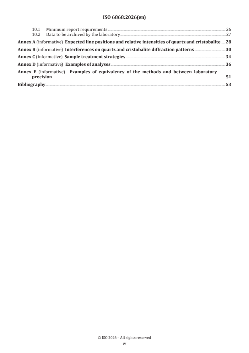 ISO 6868:2026 ISO 6868:2026 - Workplace air — Quantitative determination of quartz and cristobalite in bulk materials by X-ray powder diffraction methods - Page 4 preview