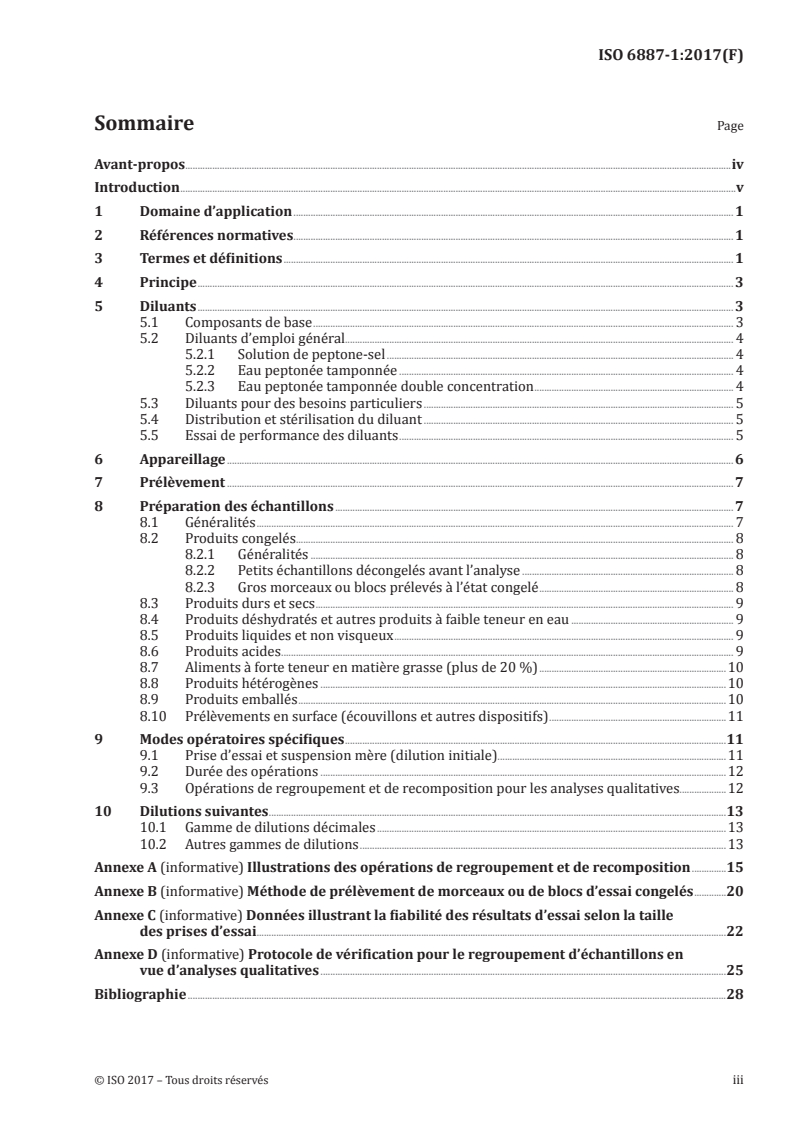 ISO 6887-1:2017 ISO 6887-1:2017 - Microbiologie de la chaîne alimentaire — Préparation des échantillons, de la suspension mère et des dilutions décimales en vue de l'examen microbiologique — Partie 1: Règles générales pour la préparation de la suspension mère et des dilutions décimales/15/2017 - Page 3 preview