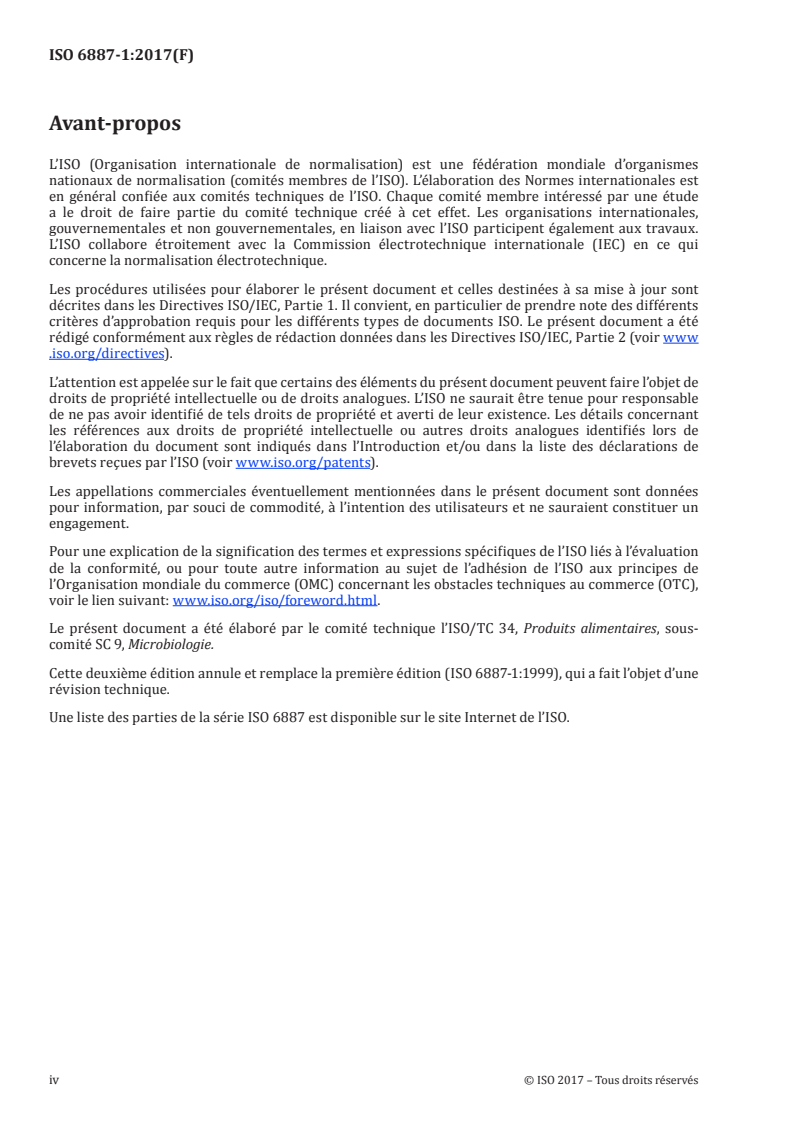 ISO 6887-1:2017 ISO 6887-1:2017 - Microbiologie de la chaîne alimentaire — Préparation des échantillons, de la suspension mère et des dilutions décimales en vue de l'examen microbiologique — Partie 1: Règles générales pour la préparation de la suspension mère et des dilutions décimales/15/2017 - Page 4 preview