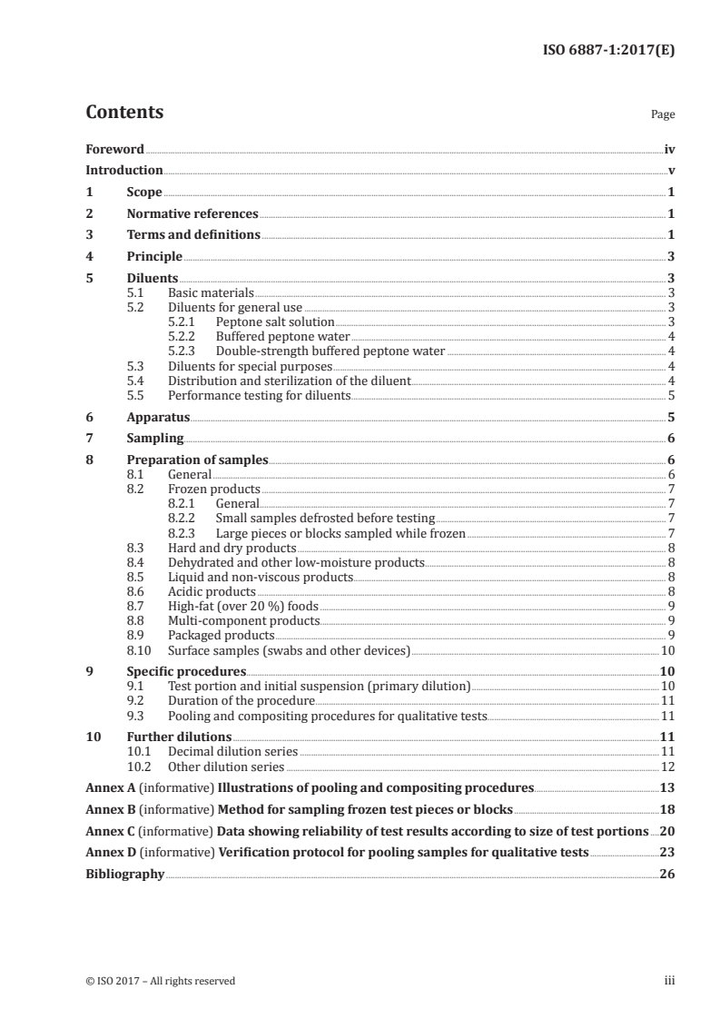 ISO 6887-1:2017 ISO 6887-1:2017 - Microbiology of the food chain — Preparation of test samples, initial suspension and decimal dilutions for microbiological examination — Part 1: General rules for the preparation of the initial suspension and decimal dilutions/15/2017 - Page 3 preview