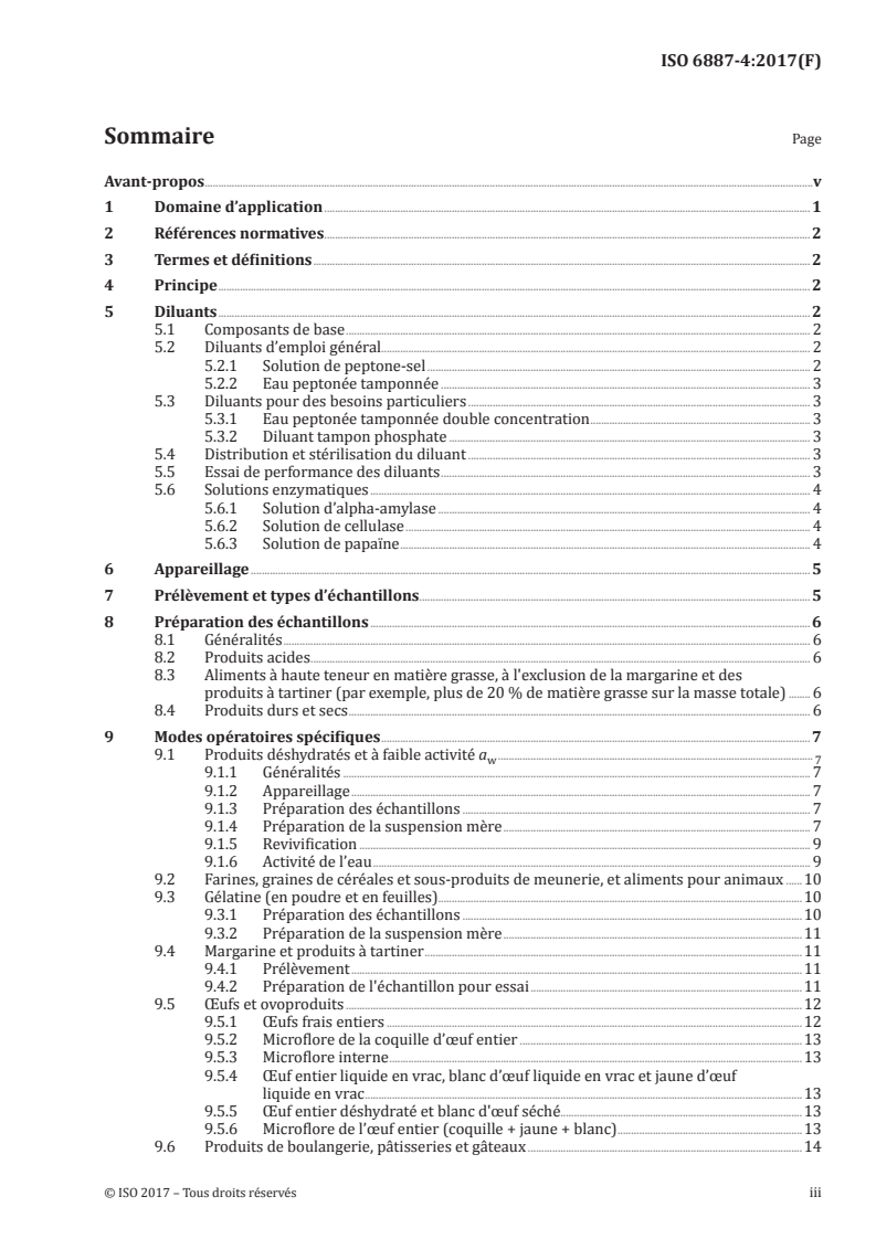 ISO 6887-4:2017 ISO 6887-4:2017 - Microbiologie de la chaîne alimentaire — Préparation des échantillons, de la suspension mère et des dilutions décimales en vue de l'examen microbiologique — Partie 4: Règles spécifiques pour la préparation de produits variés/2/2021 - Page 3 preview