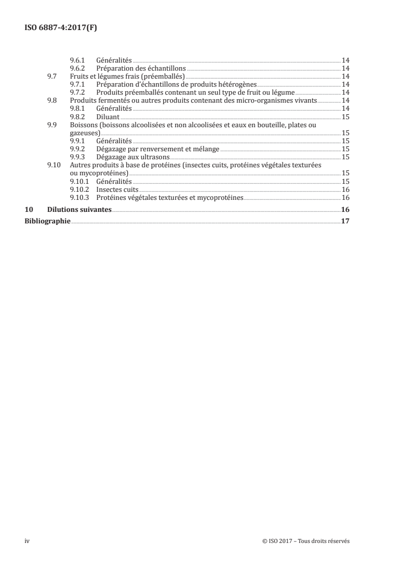ISO 6887-4:2017 ISO 6887-4:2017 - Microbiologie de la chaîne alimentaire — Préparation des échantillons, de la suspension mère et des dilutions décimales en vue de l'examen microbiologique — Partie 4: Règles spécifiques pour la préparation de produits variés/2/2021 - Page 4 preview