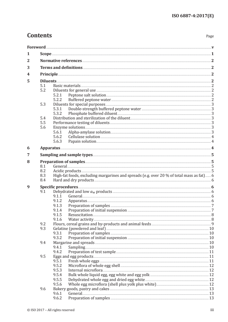 ISO 6887-4:2017 ISO 6887-4:2017 - Microbiology of the food chain — Preparation of test samples, initial suspension and decimal dilutions for microbiological examination — Part 4: Specific rules for the preparation of miscellaneous products/15/2017 - Page 3 preview