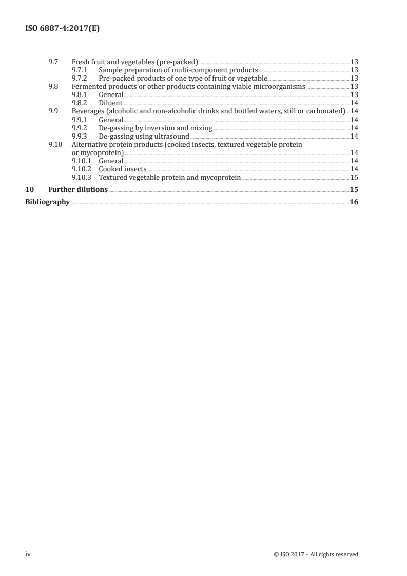 ISO 6887-4:2017 ISO 6887-4:2017 - Microbiology of the food chain — Preparation of test samples, initial suspension and decimal dilutions for microbiological examination — Part 4: Specific rules for the preparation of miscellaneous products/15/2017 - Page 4 preview