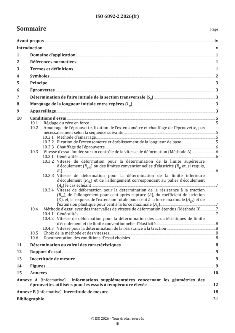 ISO 6892-2:2026 ISO 6892-2:2026 - Matériaux métalliques — Essai de traction — Partie 2: Méthode d'essai à température élevée - Page 3 preview