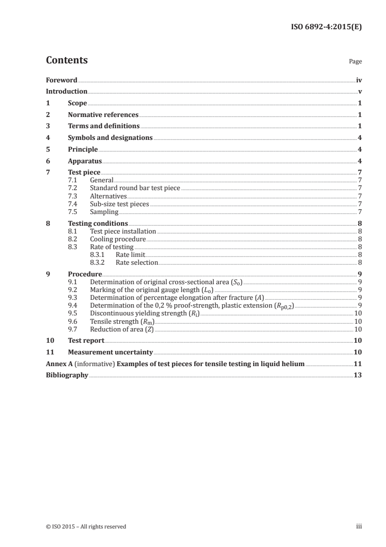 ISO 6892-4:2015 ISO 6892-4:2015 - Metallic materials — Tensile testing — Part 4: Method of test in liquid helium/29/2015 - Page 3 preview