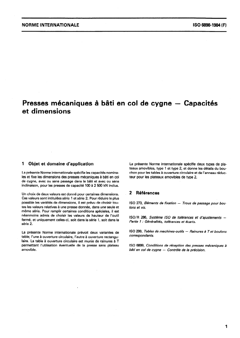 ISO 6898:1984 ISO 6898:1984 - Presses mécaniques à bâti en col de cygne — Capacités et dimensions/1/1984 - Page 3 preview