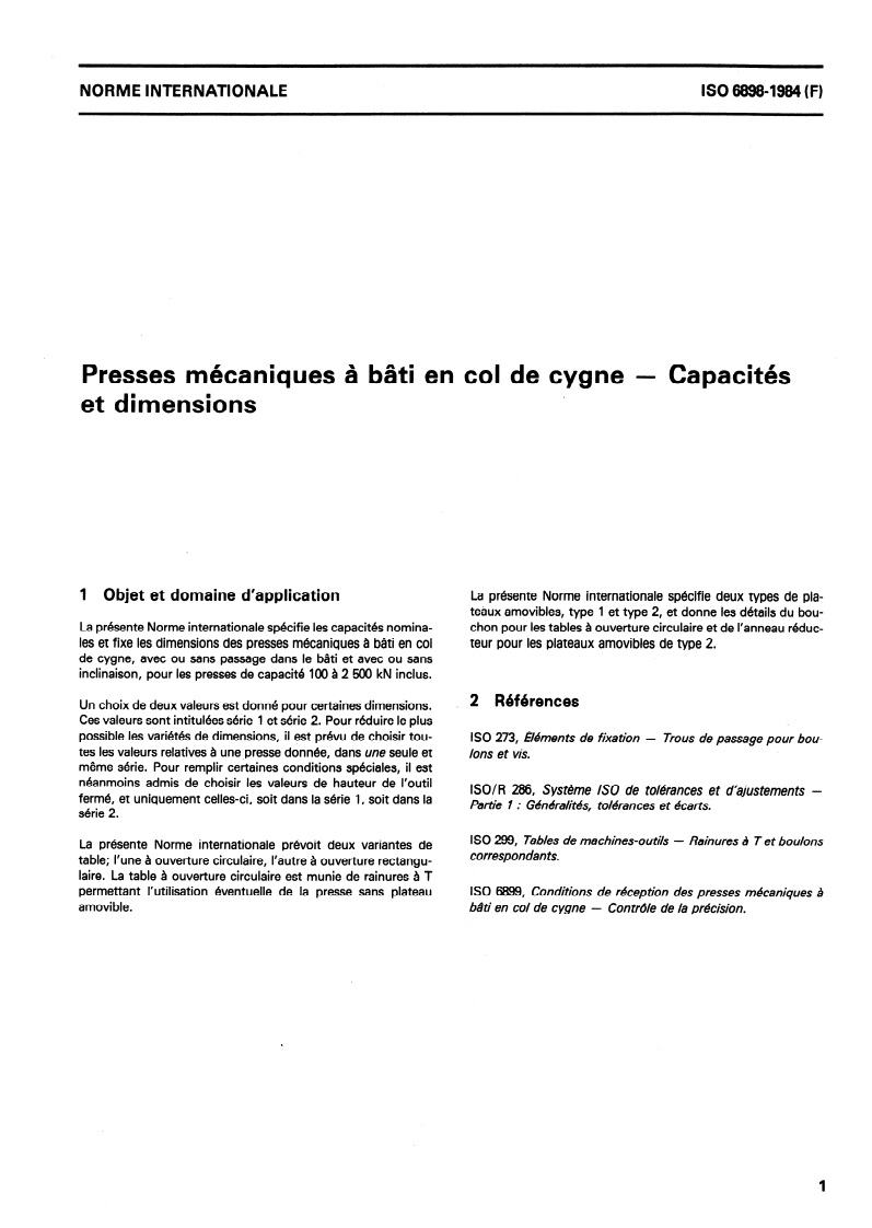 ISO 6898:1984 ISO 6898:1984 - Presses mécaniques à bâti en col de cygne — Capacités et dimensions/1/1984 - Page 3 preview