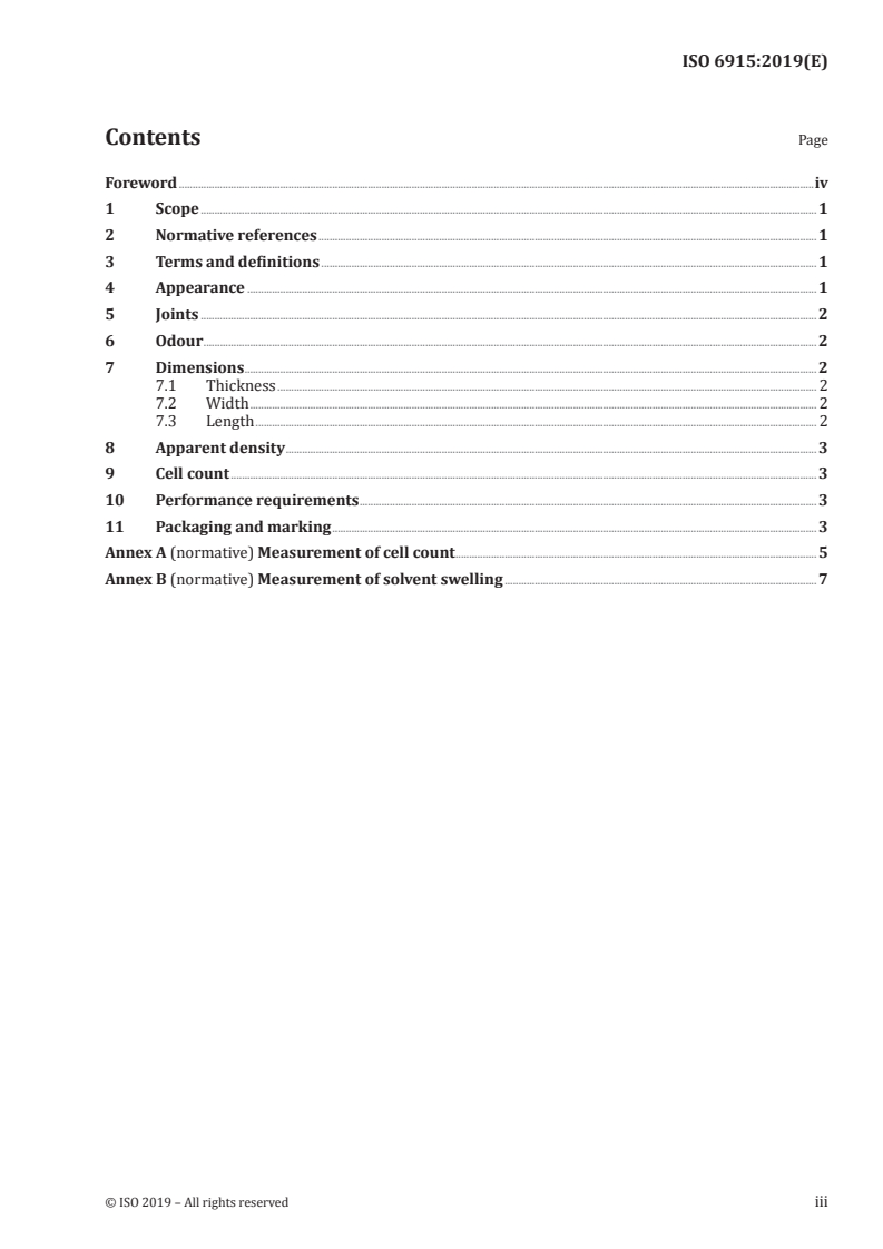 ISO 6915:2019 ISO 6915:2019 - Flexible cellular polymeric materials — Polyurethane foam for laminate use — Specification/21/2020 - Page 3 preview