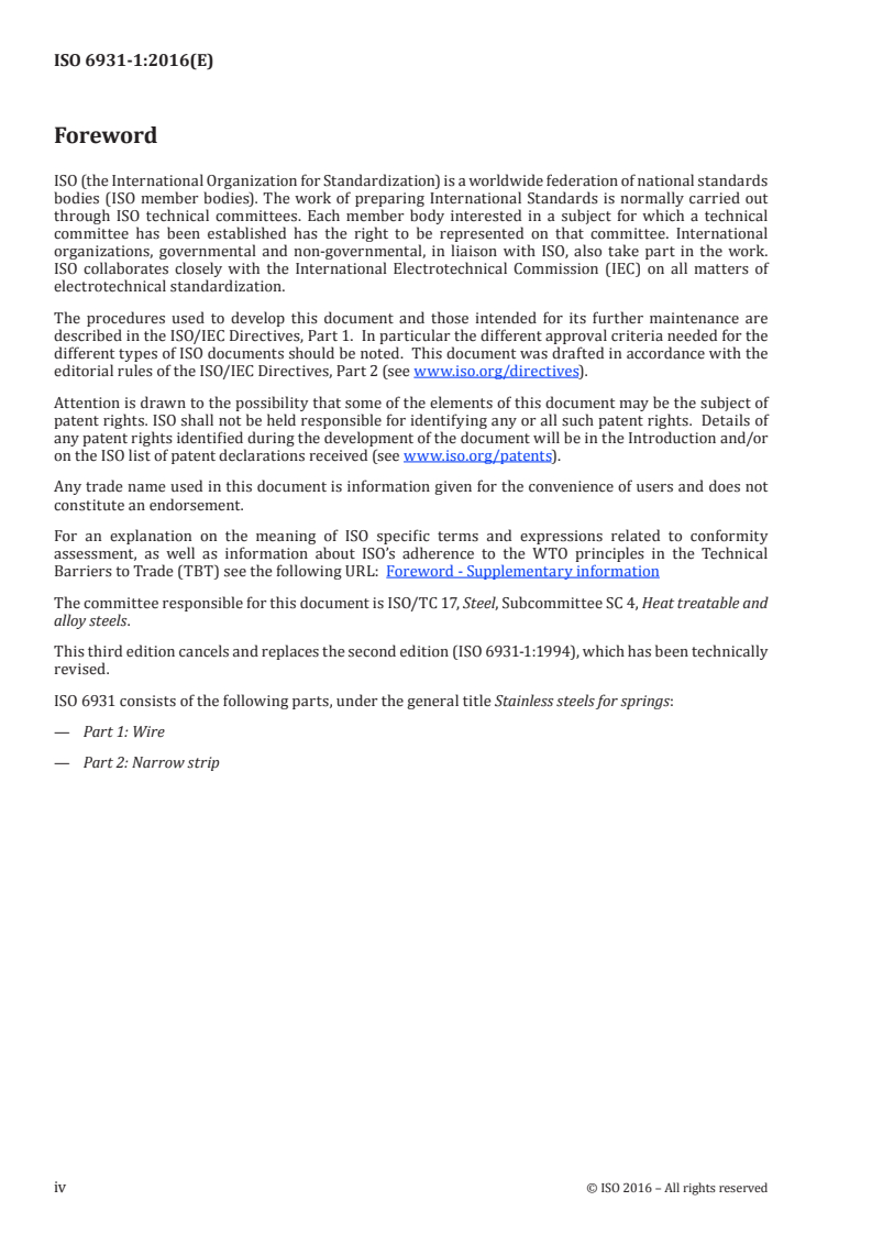 ISO 6931-1:2016 ISO 6931-1:2016 - Stainless steels for springs — Part 1: Wire/17/2016 - Page 4 preview