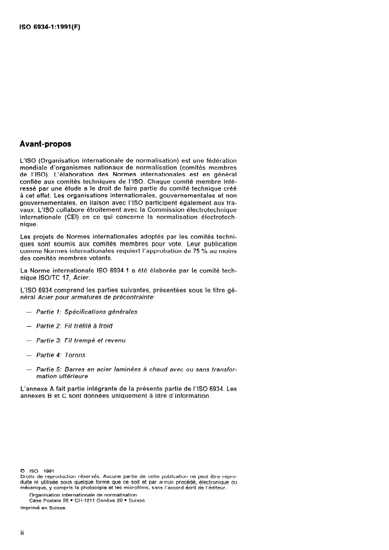 ISO 6934-1:1991 ISO 6934-1:1991 - Acier pour armatures de précontrainte — Partie 1: Spécifications générales/11/1991 - Page 2 preview