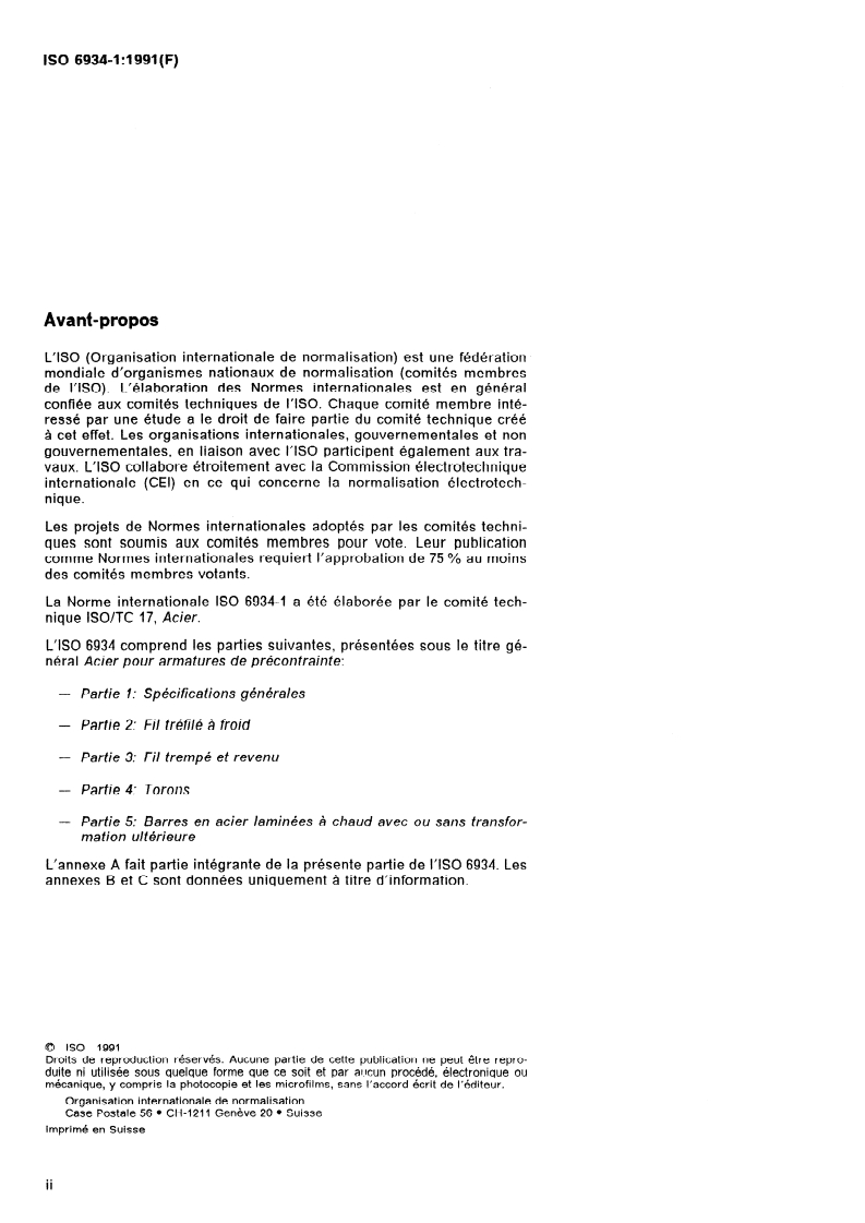 ISO 6934-1:1991 ISO 6934-1:1991 - Acier pour armatures de précontrainte — Partie 1: Spécifications générales/11/1991 - Page 2 preview
