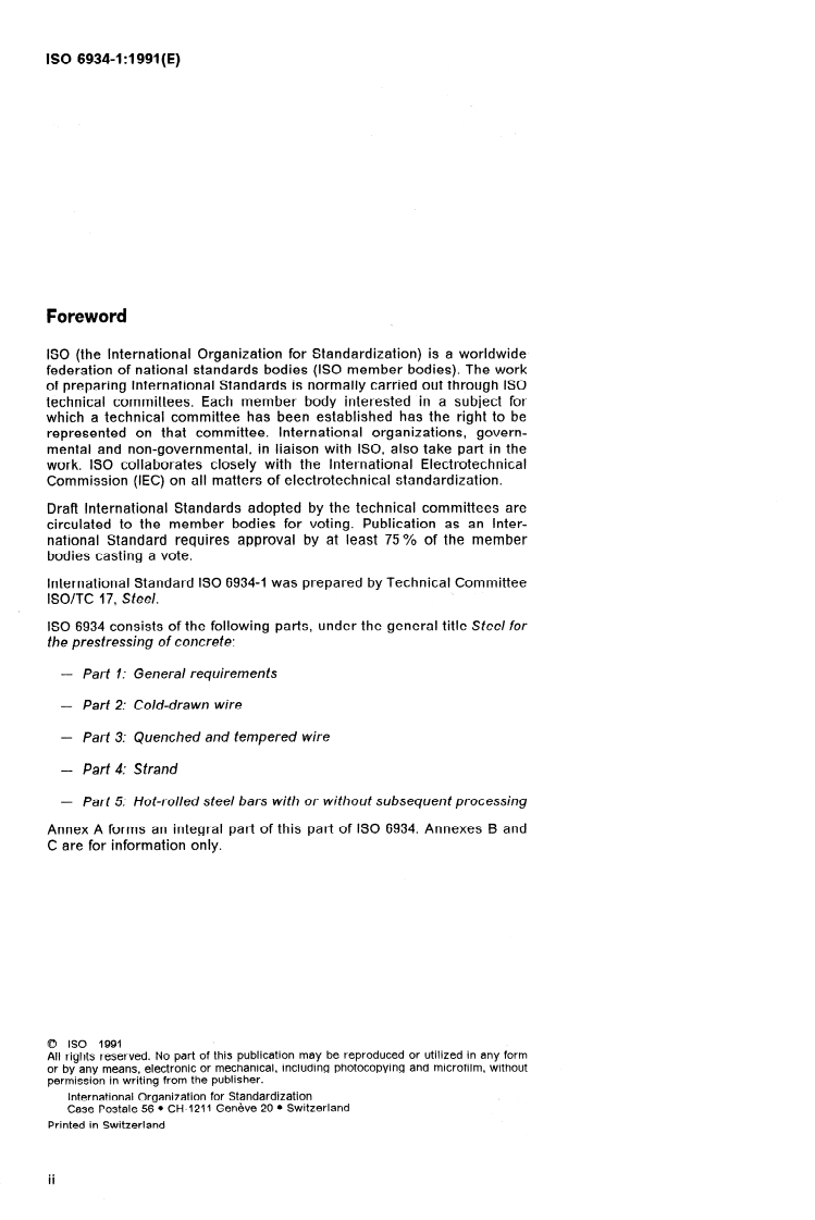 ISO 6934-1:1991 ISO 6934-1:1991 - Steel for the prestressing of concrete — Part 1: General requirements/11/1991 - Page 2 preview