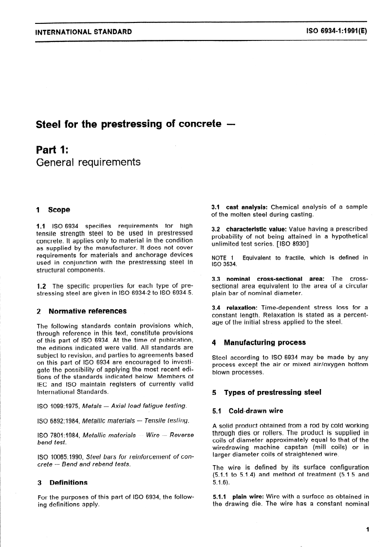 ISO 6934-1:1991 ISO 6934-1:1991 - Steel for the prestressing of concrete — Part 1: General requirements/11/1991 - Page 3 preview