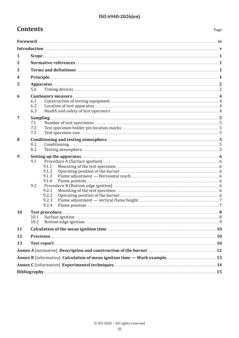 ISO 6940:2026 ISO 6940:2026 - Textile fabrics — Burning behaviour — Determination of ease of ignition of vertically oriented specimens - Page 3 preview