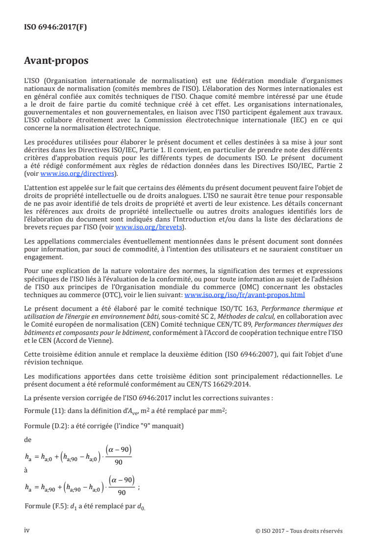 ISO 6946:2017 ISO 6946:2017 - Composants et parois de bâtiments — Résistance thermique et coefficient de transmission thermique — Méthodes de calcul/13/2021 - Page 4 preview
