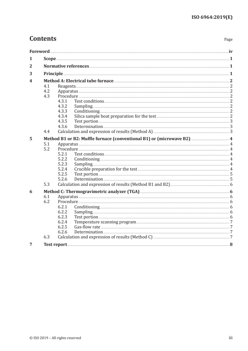 ISO 6964:2019 ISO 6964:2019 - Polyolefin pipes and fittings — Determination of carbon black content by calcination and pyrolysis — Test method/27/2019 - Page 3 preview