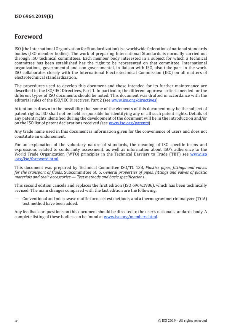 ISO 6964:2019 ISO 6964:2019 - Polyolefin pipes and fittings — Determination of carbon black content by calcination and pyrolysis — Test method/27/2019 - Page 4 preview