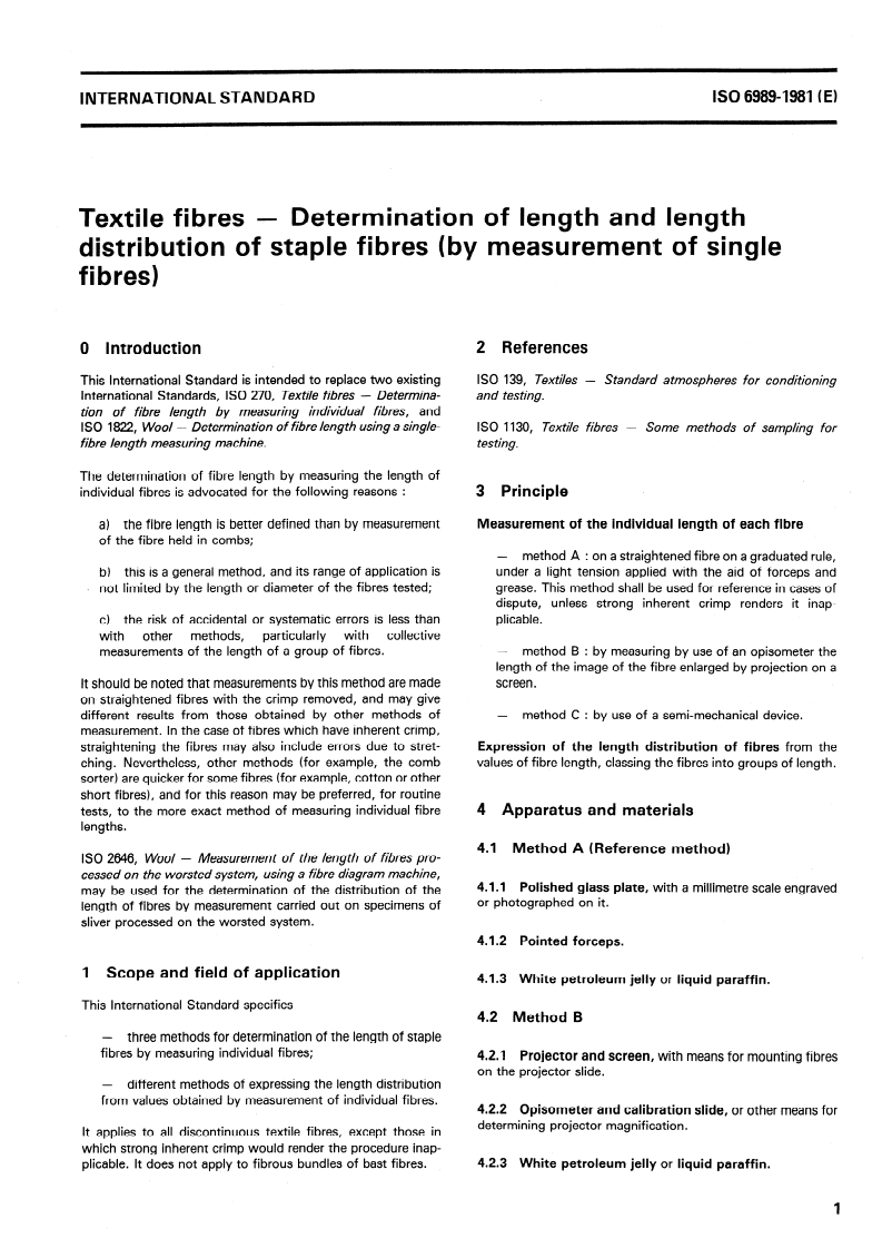 SIST ISO 6989:1995 ISO 6989:1981 - Textile fibres — Determination of length and length distribution of staple fibres (by measurement of single fibres)/1/1981 - Page 3 preview