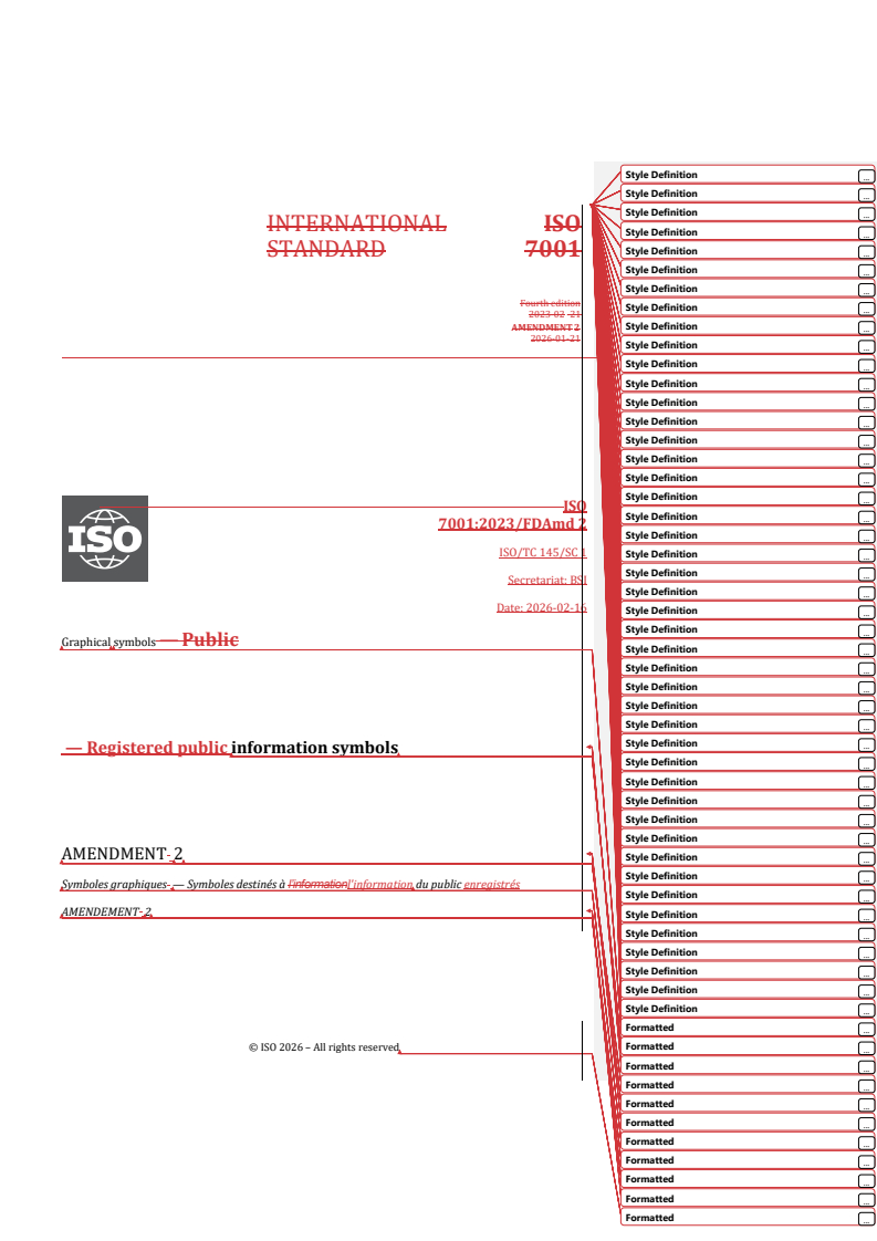 REDLINE ISO 7001:2023/FDAmd 2 - Graphical symbols — Registered public information symbols — Amendment 2 - Page 1 preview