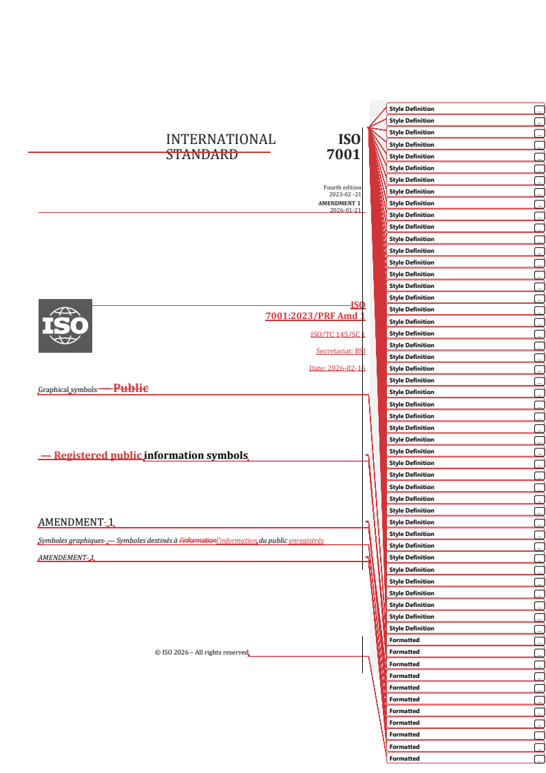 REDLINE ISO 7001:2023/PRF Amd 1 - Graphical symbols — Registered public information symbols — Amendment 1 - Page 1 preview