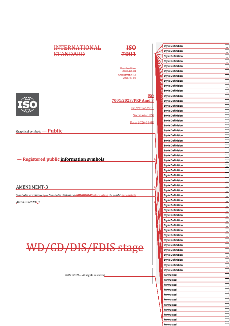 ISO 7001:2023/Amd 3 REDLINE ISO 7001:2023/PRF Amd 3 - Graphical symbols — Registered public information symbols — Amendment 3 - Page 1 preview