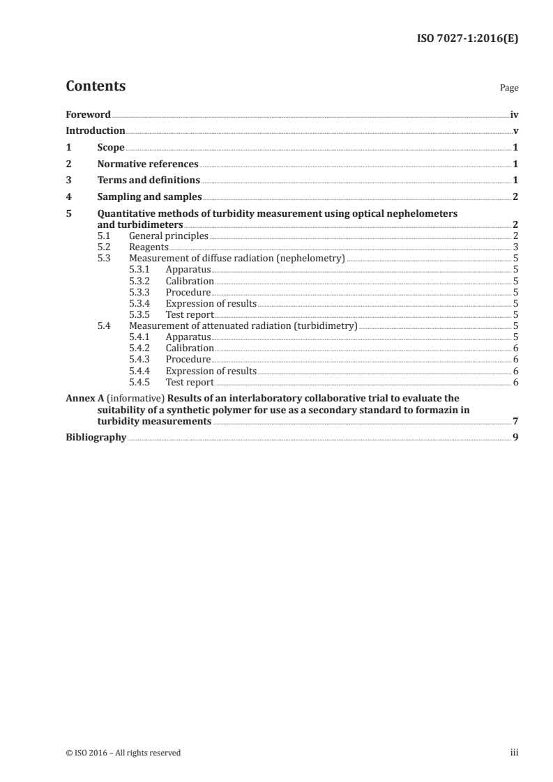 ISO 7027-1:2016 ISO 7027-1:2016 - Water quality — Determination of turbidity — Part 1: Quantitative methods/9/2016 - Page 3 preview
