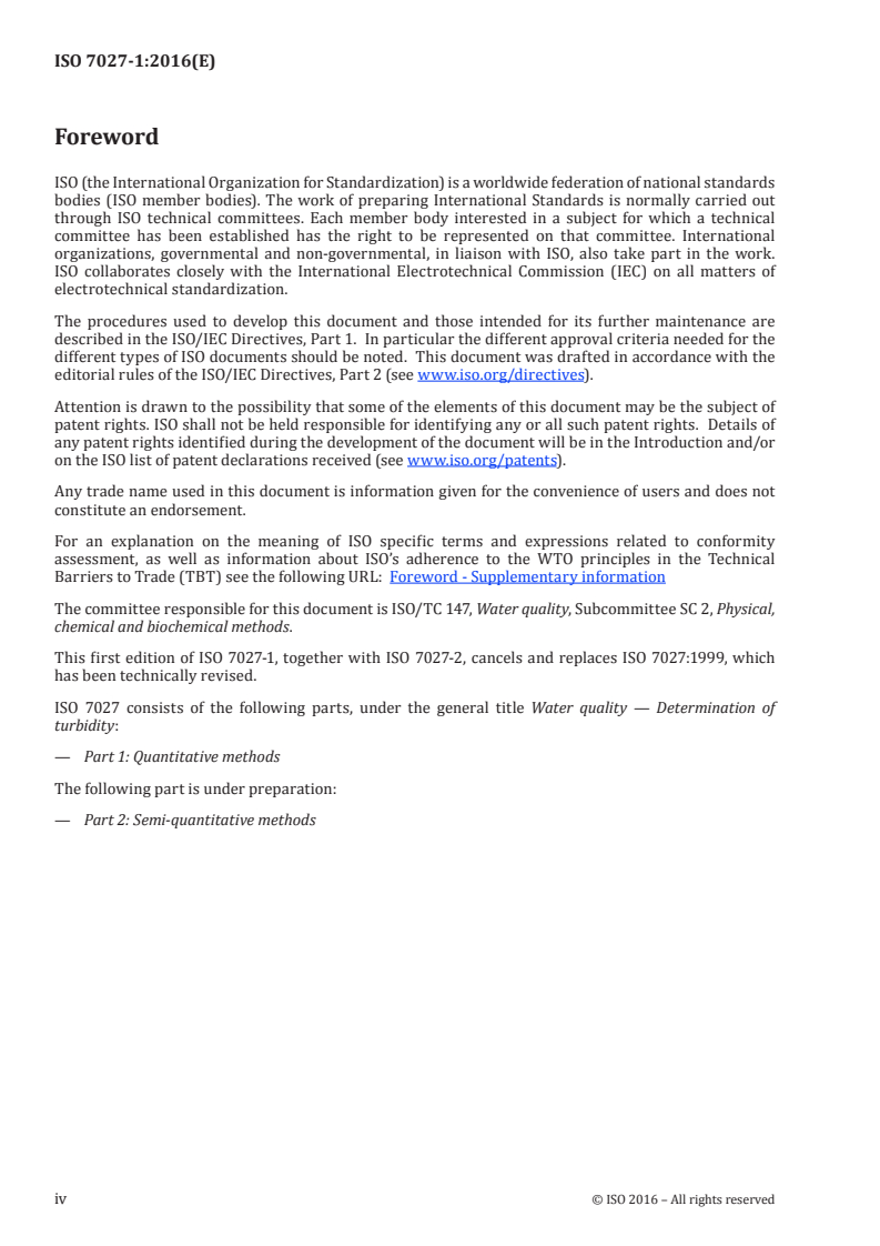 ISO 7027-1:2016 ISO 7027-1:2016 - Water quality — Determination of turbidity — Part 1: Quantitative methods/9/2016 - Page 4 preview