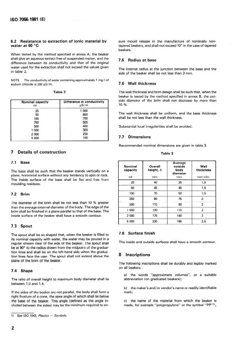 ISO 7056:1981 ISO 7056:1981 - Plastics laboratory ware — Beakers/1/1981 - Page 4 preview
