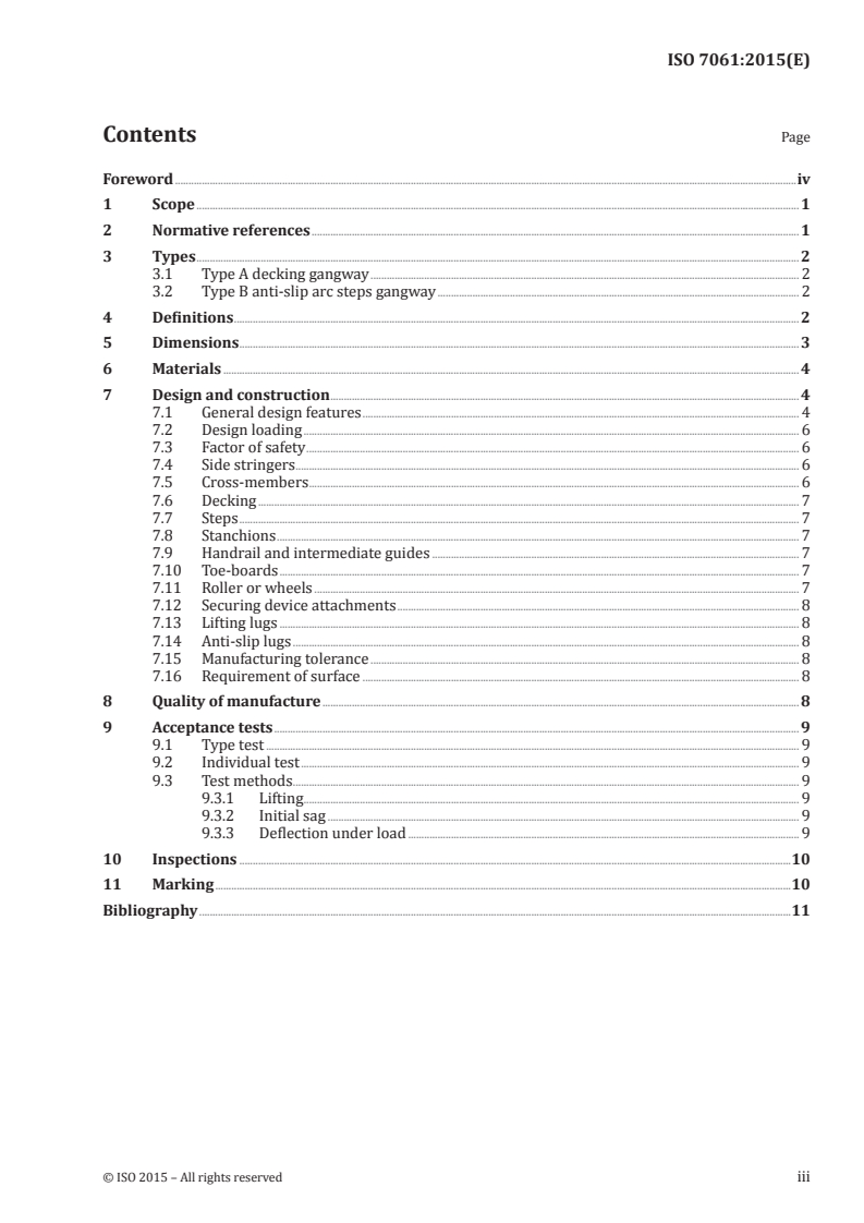 ISO 7061:2015 ISO 7061:2015 - Ships and marine technology — Aluminium shore gangways for seagoing vessels/10/2015 - Page 3 preview