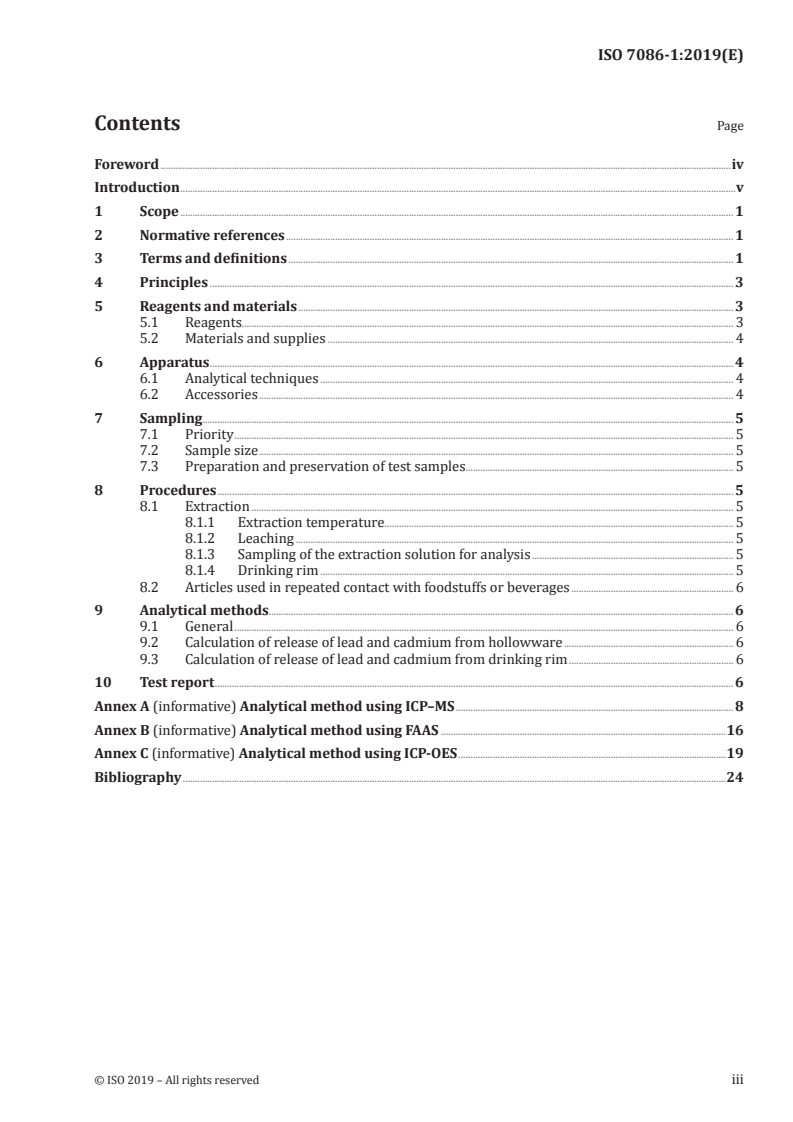 ISO 7086-1:2019 ISO 7086-1:2019 - Glass hollowware in contact with food — Release of lead and cadmium — Part 1: Test method/9/2019 - Page 3 preview