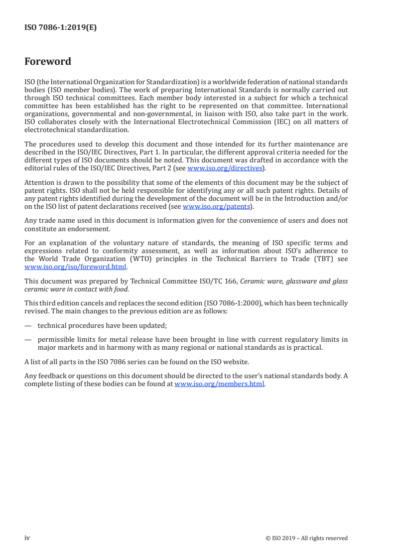 ISO 7086-1:2019 ISO 7086-1:2019 - Glass hollowware in contact with food — Release of lead and cadmium — Part 1: Test method/9/2019 - Page 4 preview