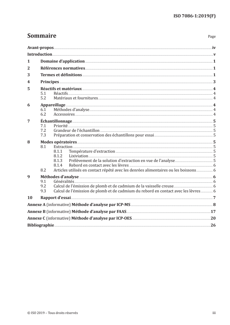 ISO 7086-1:2019 ISO 7086-1:2019 - Vaisselle creuse en verre en contact avec les aliments — Émission de plomb et de cadmium — Partie 1: Méthode d'essai/9/2019 - Page 3 preview