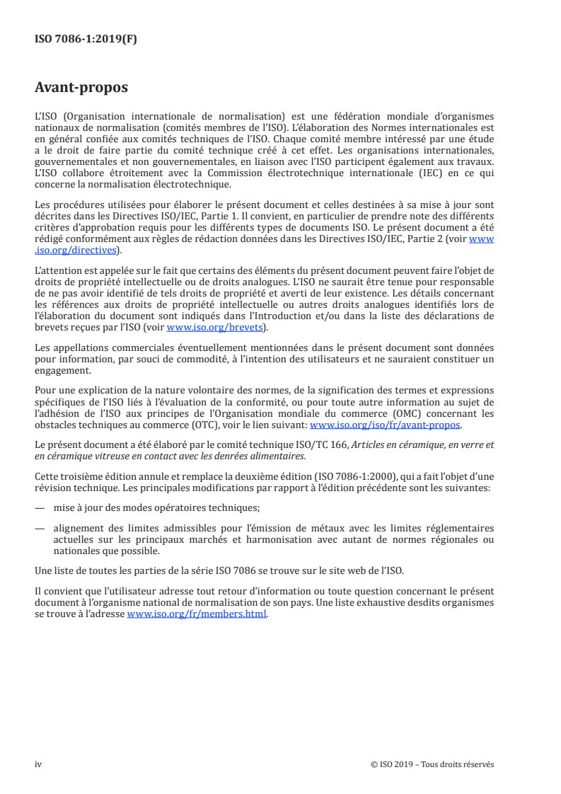 ISO 7086-1:2019 ISO 7086-1:2019 - Vaisselle creuse en verre en contact avec les aliments — Émission de plomb et de cadmium — Partie 1: Méthode d'essai/9/2019 - Page 4 preview