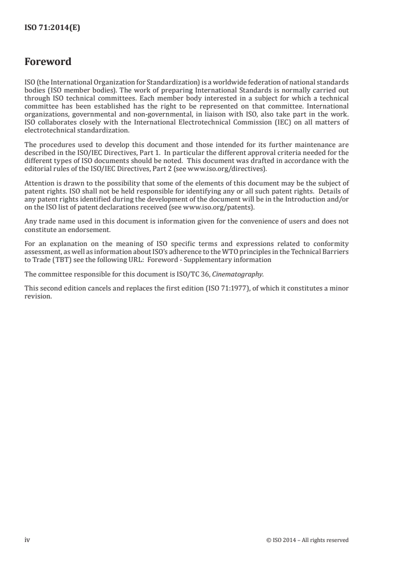 ISO 71:2014 ISO 71:2014 - Cinematography — 16 mm negative photographic sound record on 16 mm, 35/16 mm and 35/32 mm motion-picture film — Positions and dimensions/1/2014 - Page 4 preview