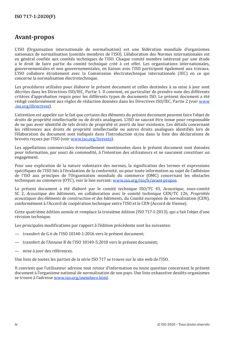 ISO 717-1:2020 ISO 717-1:2020 - Acoustique — Évaluation de l'isolement acoustique des immeubles et des éléments de construction — Partie 1: Isolement aux bruits aériens/2/2020 - Page 4 preview