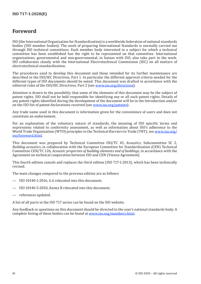 ISO 717-1:2020 ISO 717-1:2020 - Acoustics — Rating of sound insulation in buildings and of building elements — Part 1: Airborne sound insulation/2/2020 - Page 4 preview