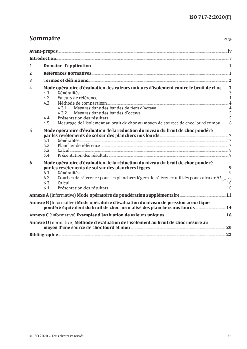ISO 717-2:2020 ISO 717-2:2020 - Acoustique — Évaluation de l'isolement acoustique des immeubles et des éléments de construction — Partie 2: Protection contre le bruit de choc/2/2020 - Page 3 preview