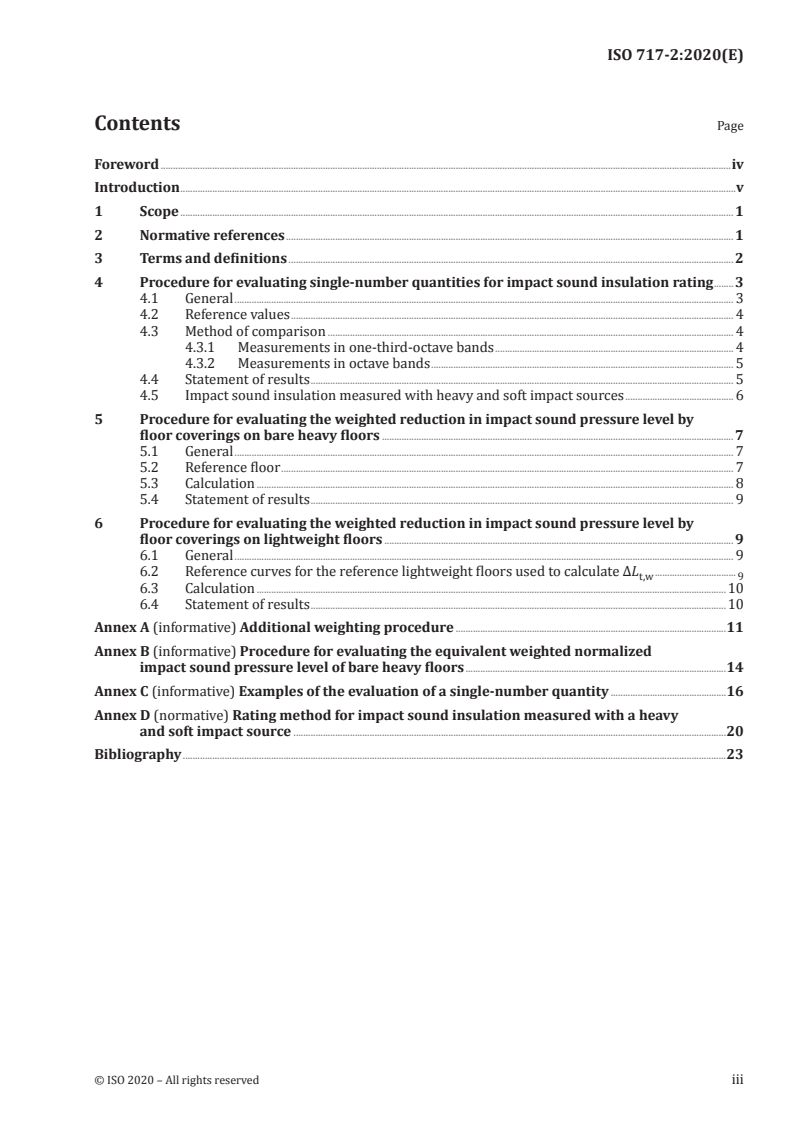 ISO 717-2:2020 ISO 717-2:2020 - Acoustics — Rating of sound insulation in buildings and of building elements — Part 2: Impact sound insulation/2/2020 - Page 3 preview