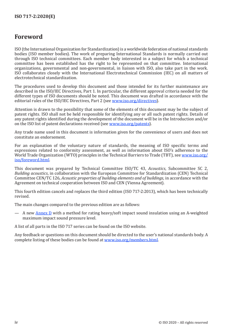 ISO 717-2:2020 ISO 717-2:2020 - Acoustics — Rating of sound insulation in buildings and of building elements — Part 2: Impact sound insulation/2/2020 - Page 4 preview