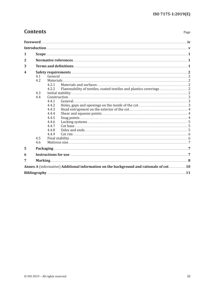 ISO 7175-1:2019 ISO 7175-1:2019 - Furniture — Children's cots and folding cots for domestic use — Part 1: Safety requirements/18/2019 - Page 3 preview