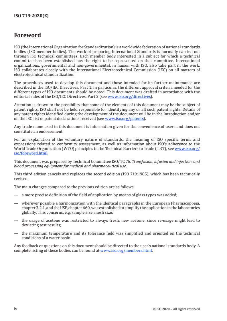 ISO 719:2020 ISO 719:2020 - Glass — Hydrolytic resistance of glass grains at 98 °C — Method of test and classification/11/2020 - Page 4 preview