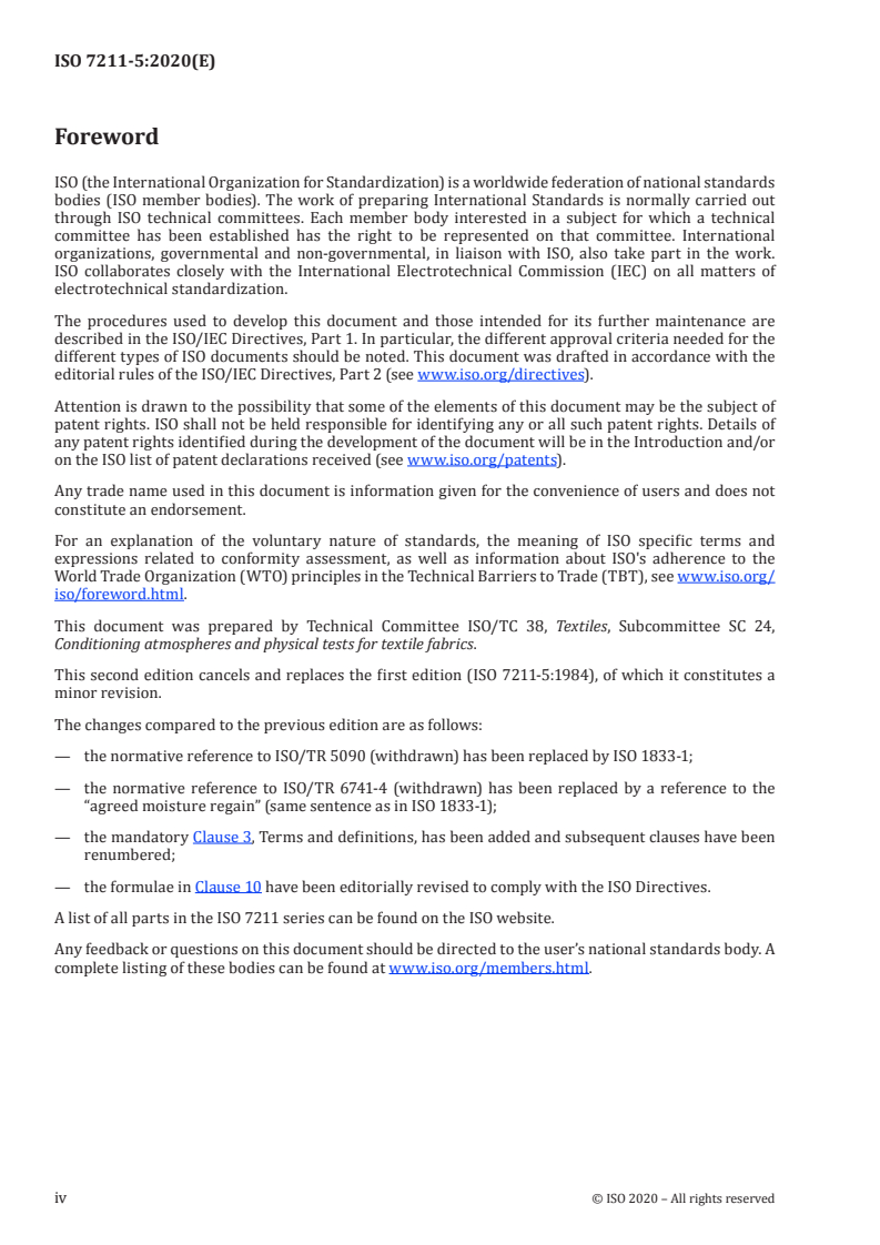 ISO 7211-5:2020 ISO 7211-5:2020 - Textiles — Methods for analysis of woven fabrics construction — Part 5: Determination of linear density of yarn removed from fabric/14/2020 - Page 4 preview